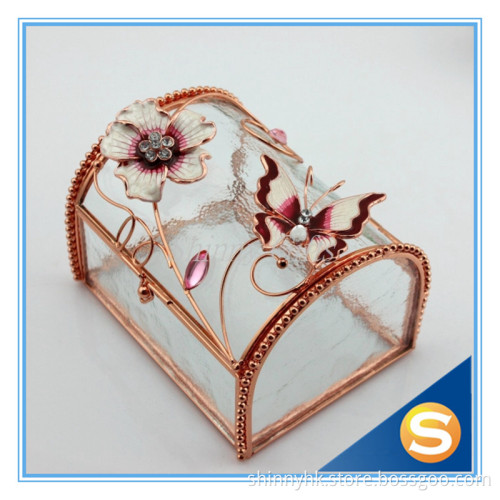 Wedding Gifts Metal Clear Glass Jewelry Box Trinket Box
